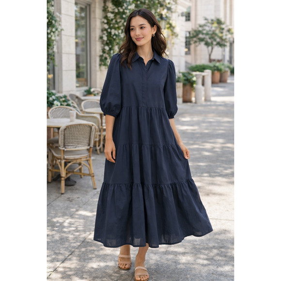 Tuckernuck Dresses & Skirts - Tuckernuck Pomander Place Mabel Dress XL Navy Cotton Tiered Midi NWT Preppy